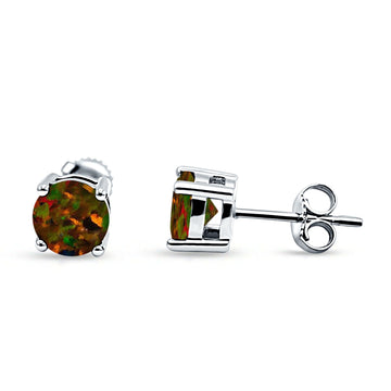 Solitaire Push Back Stud Earring Created Black Opal 925 Sterling Silver Wholesale